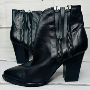 Steve Madden Marando Black Pointed Toe Block‎ Heel Leather Boots Size 10